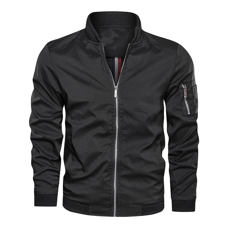 Urban Style | Men's Jacket with Ribbed Trim & Sleeve Pocket | Versatile Bomber for Year-Round Wear 2