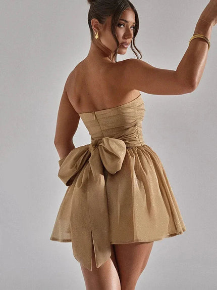Emily | Strapless Pleated Mini Dress with Flared Hem – Elegant, Flattering & Party-Ready