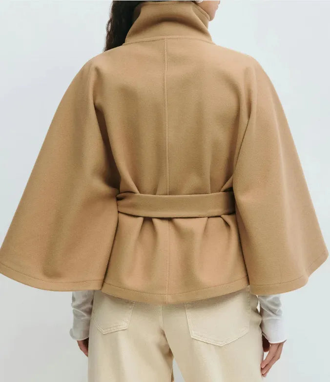 Caitlyn | Spring Belted Cape Coat with High-Neck