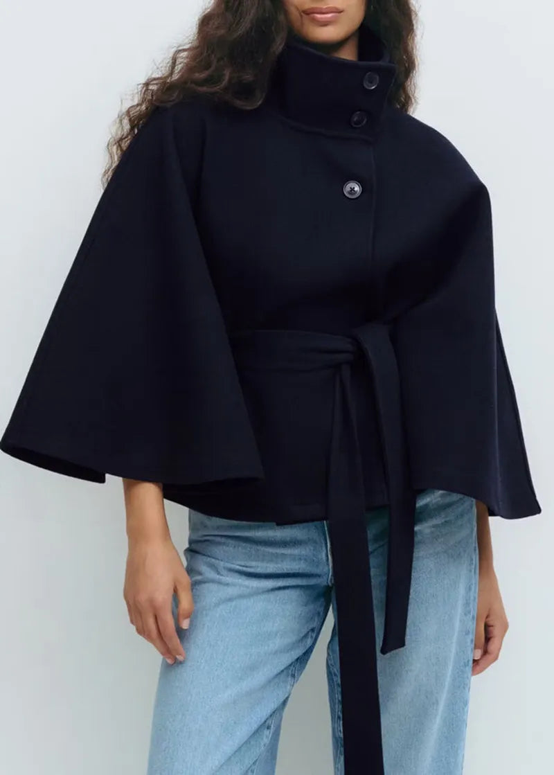Caitlyn | Spring Belted Cape Coat with High-Neck