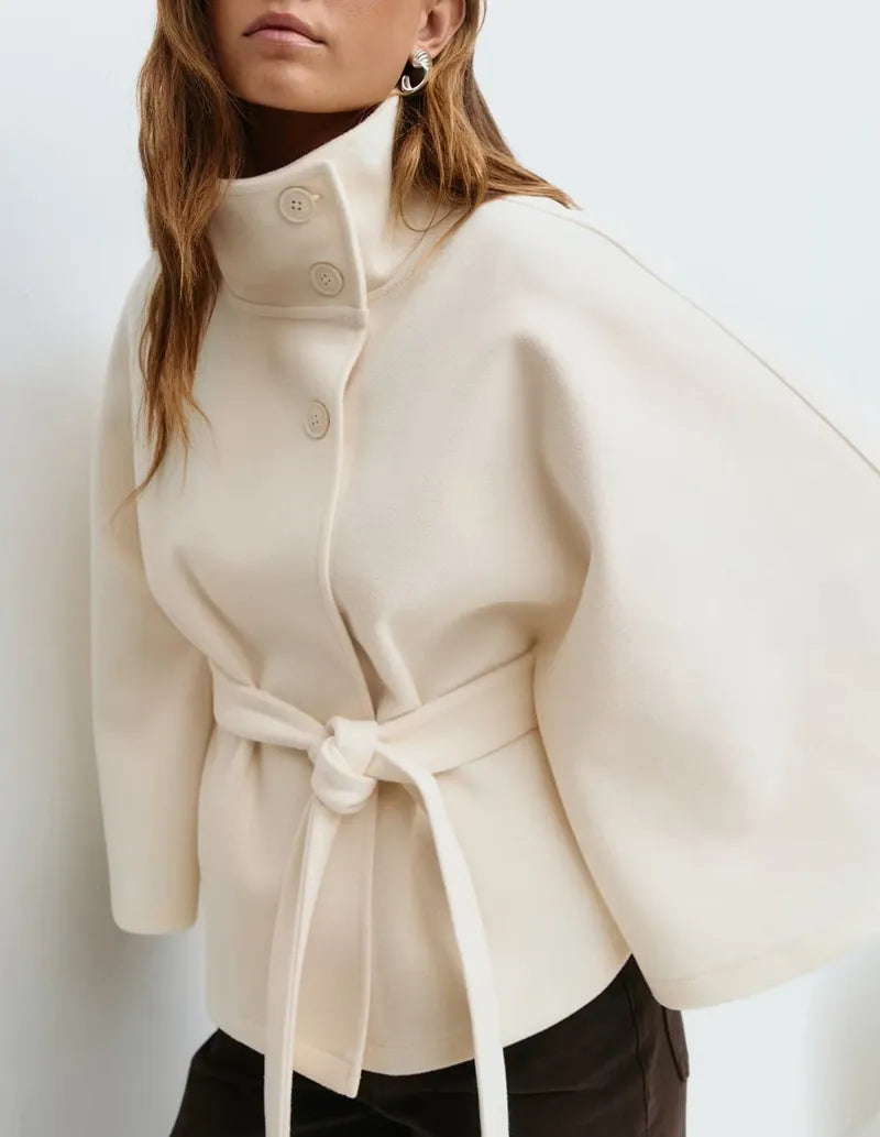 Caitlyn | Spring Belted Cape Coat with High-Neck