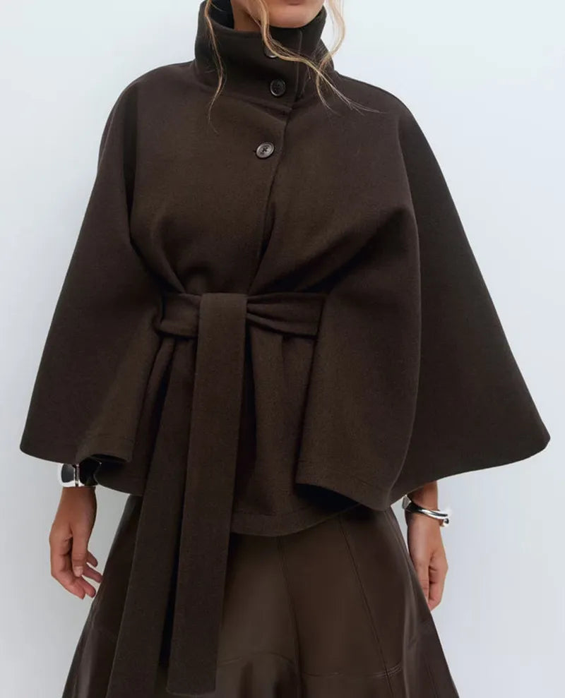 Caitlyn | Spring Belted Cape Coat with High-Neck