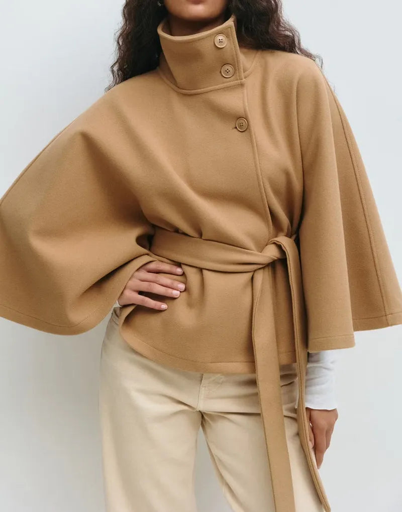 Caitlyn | Spring Belted Cape Coat with High-Neck
