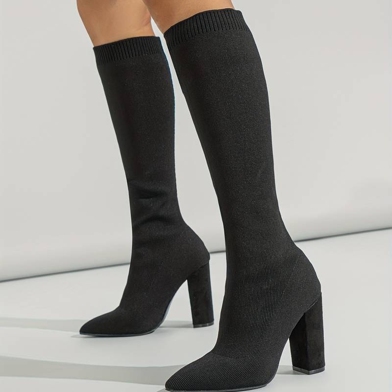 Addison | Knitted Sock Boots with a Sleek Block Heel