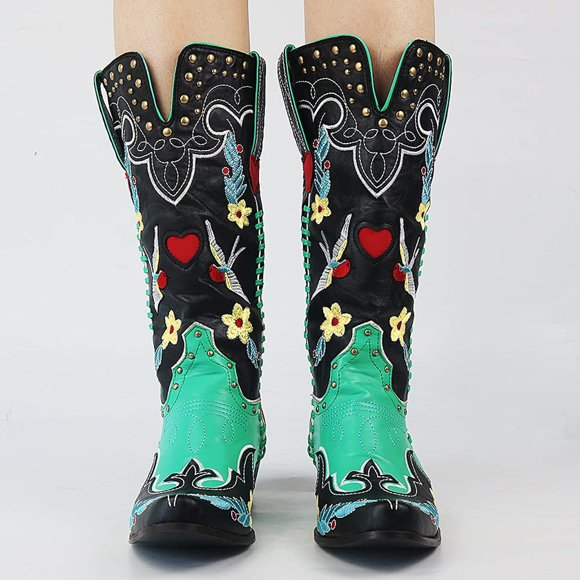 Claire | Embroidered Cowboy Boots with Elegant Heel