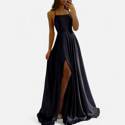 Gabrielle | Modern-Fit Satin Slit Maxi Dress - Sleek, Glamorous Evening Essential