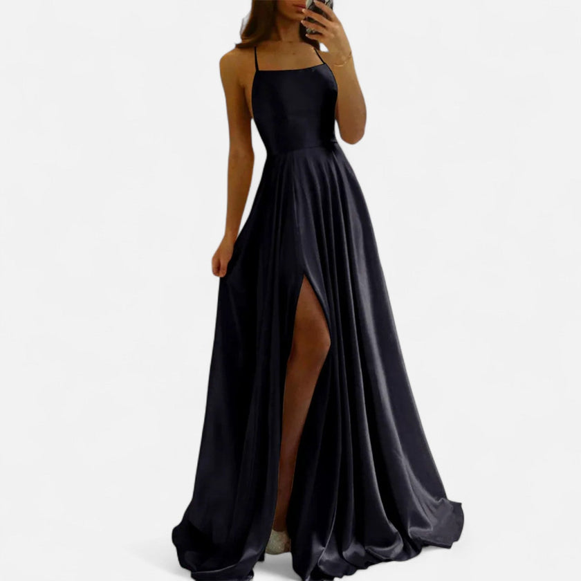 Gabrielle | Modern-Fit Satin Slit Maxi Dress - Sleek, Glamorous Evening Essential