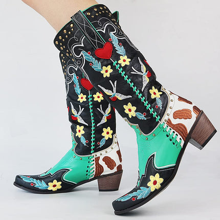 Claire | Embroidered Cowboy Boots with Elegant Heel