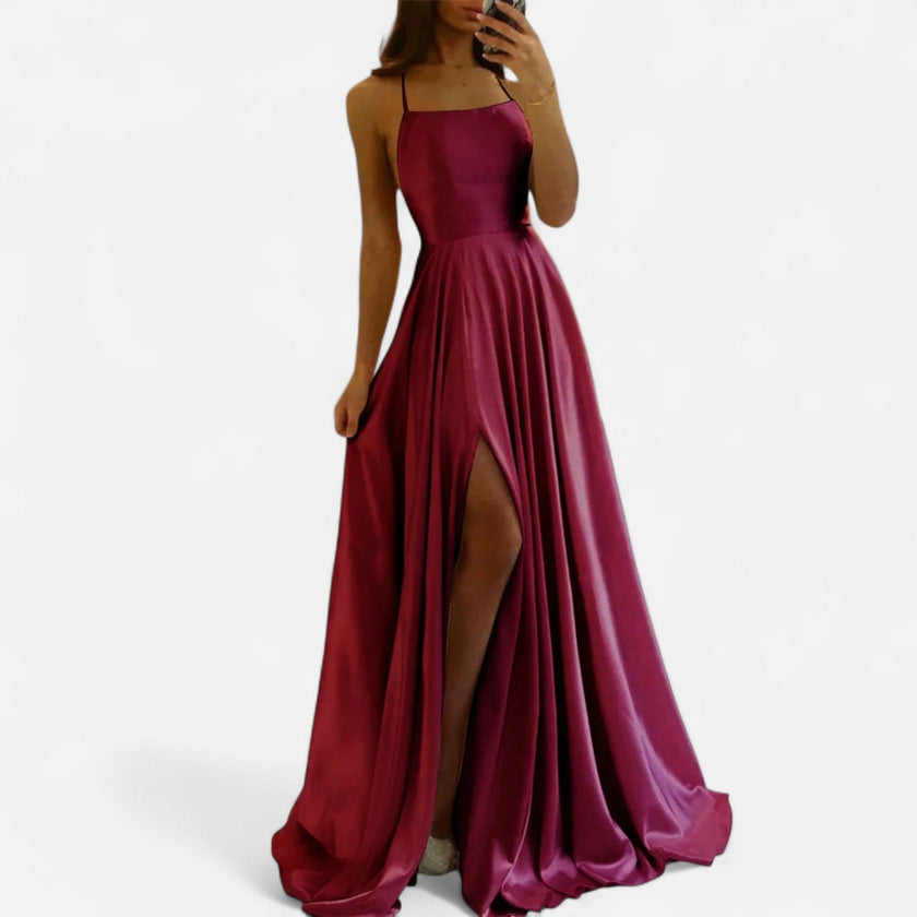 Gabrielle | Modern-Fit Satin Slit Maxi Dress - Sleek, Glamorous Evening Essential