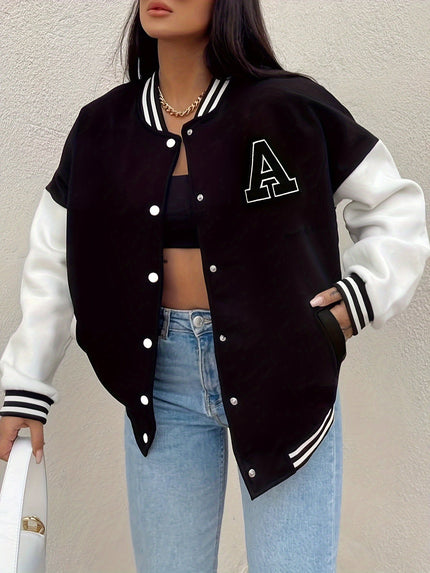 Olivia | Casual Oversized Varsity Bomber Jacket — Effortless Street Style