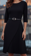 Bella | Spring Belted Long-Sleeve Midi Dress – Elegant, Effortless Style