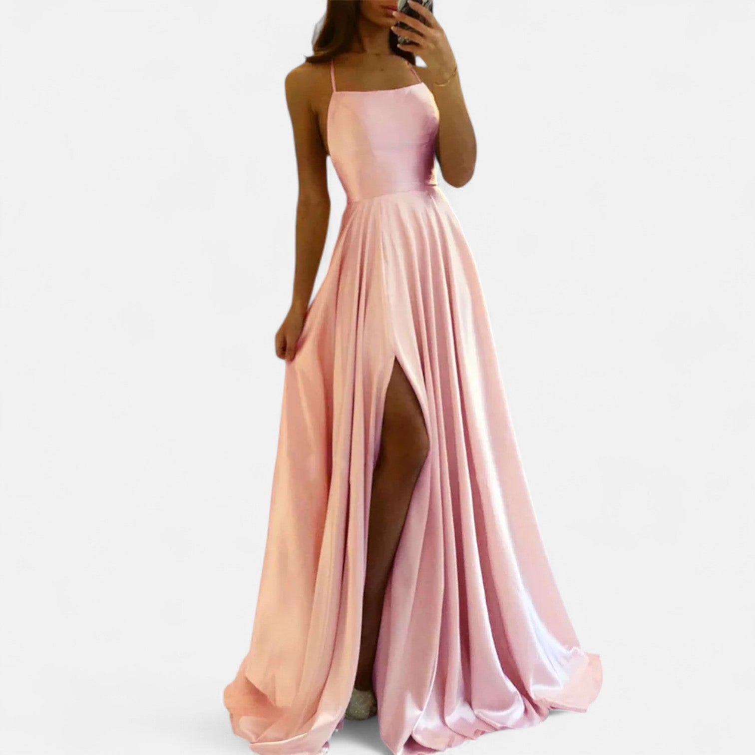 Gabrielle | Modern-Fit Satin Slit Maxi Dress - Sleek, Glamorous Evening Essential