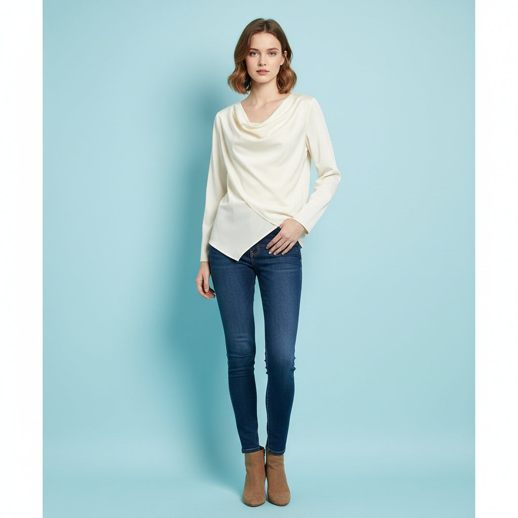 Laura | Ivory Boatneck Blouse with Wide Sleeves - Stylish Viscose Top