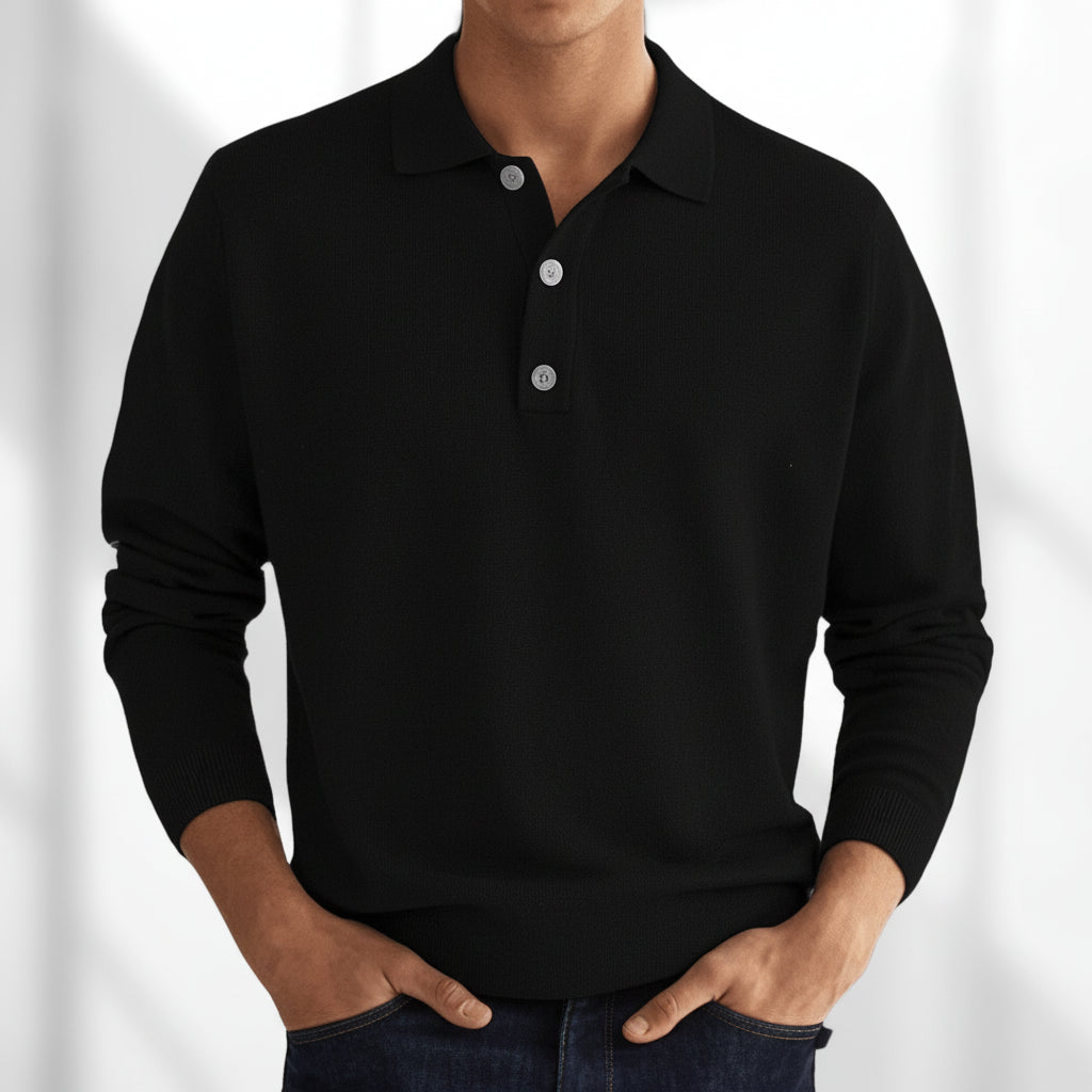 Ethan | Long Sleeve Classic Polo Shirt – Regular Fit Textured Knit (Breathable & Soft)