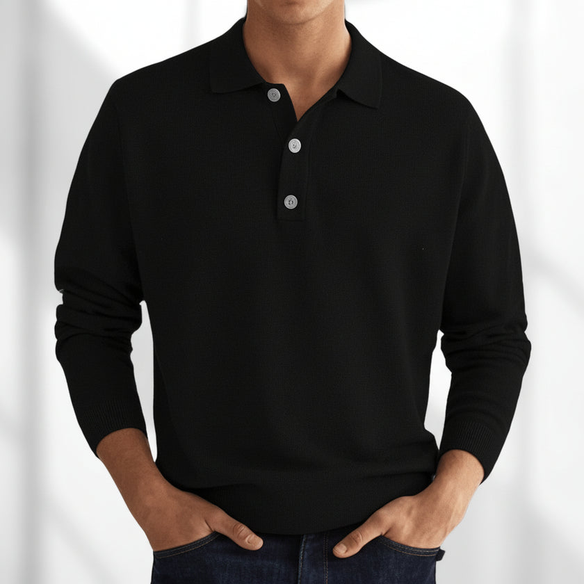 Ethan | Long Sleeve Classic Polo Shirt – Regular Fit Textured Knit (Breathable & Soft)