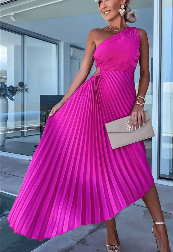 Sarah | One-Shoulder Pleated Maxi Dress – Elegant, Flowy Maxi