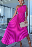Sarah | One-Shoulder Pleated Maxi Dress – Elegant, Flowy Maxi
