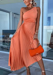 Sarah | One-Shoulder Pleated Maxi Dress – Elegant, Flowy Maxi