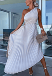Sarah | One-Shoulder Pleated Maxi Dress – Elegant, Flowy Maxi