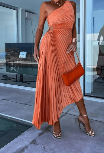 Sarah | One-Shoulder Pleated Maxi Dress – Elegant, Flowy Maxi