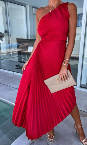 Sarah | One-Shoulder Pleated Maxi Dress – Elegant, Flowy Maxi