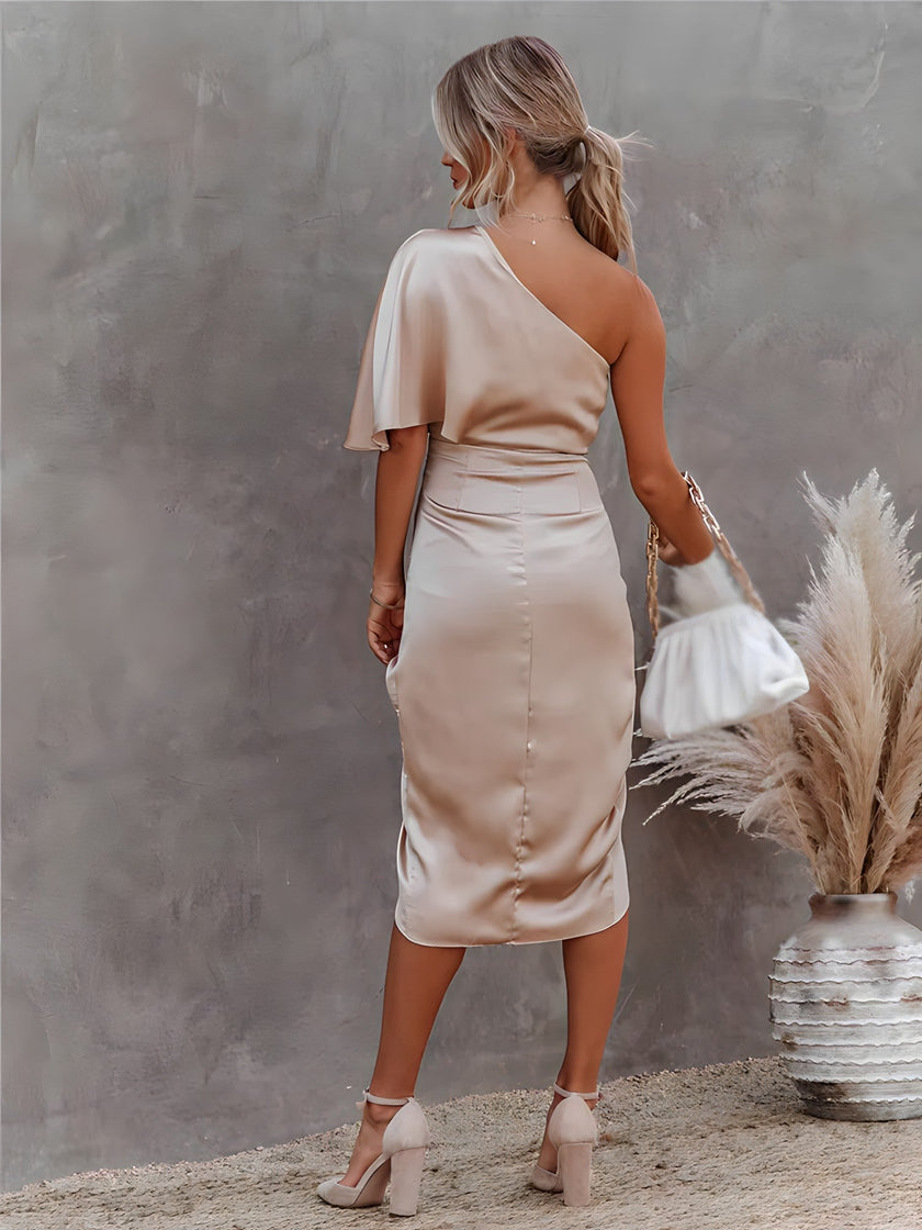 Ava | One-Shoulder Wrap Midi Dress - Elegant & Flattering