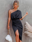 Ava | One-Shoulder Wrap Midi Dress - Elegant & Flattering