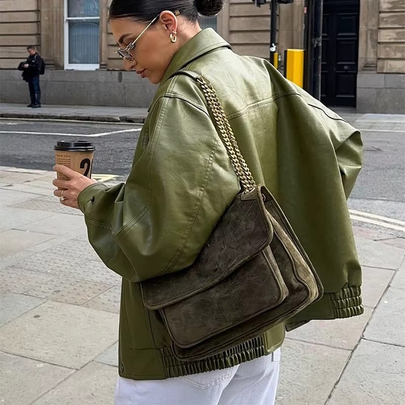 Stella | Oversized Leather Bomber Jacket — Relaxed Fit