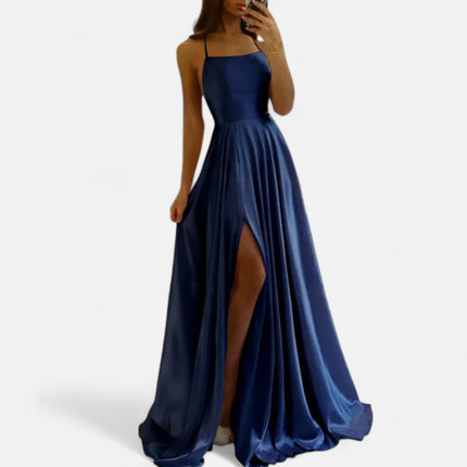 Gabrielle | Modern-Fit Satin Slit Maxi Dress - Sleek, Glamorous Evening Essential