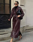 Ava | Winter Leather Maxi Trench Coat – Luxe Leather, Full-Length Warmth for Winter