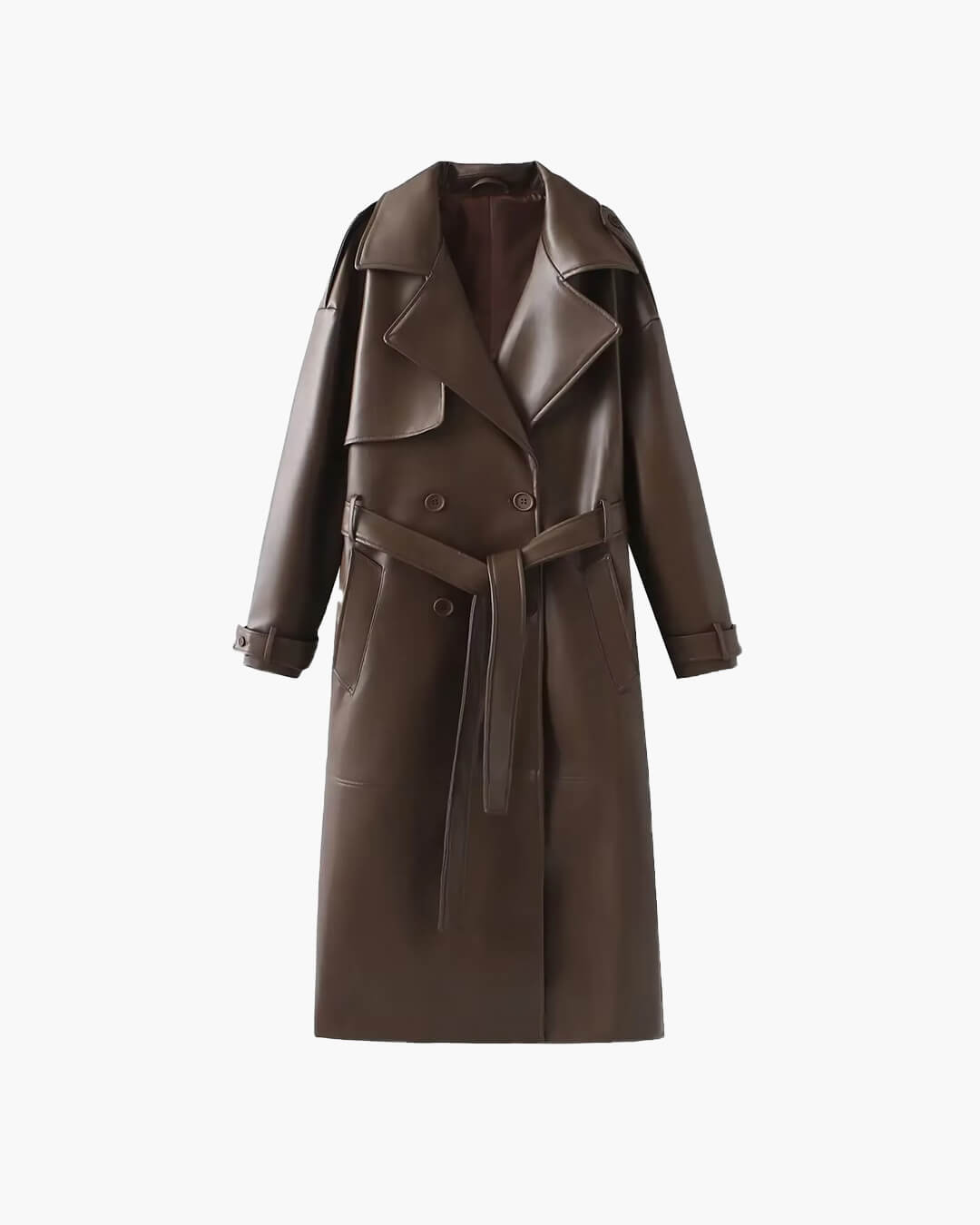Ava | Winter Leather Maxi Trench Coat – Luxe Leather, Full-Length Warmth for Winter