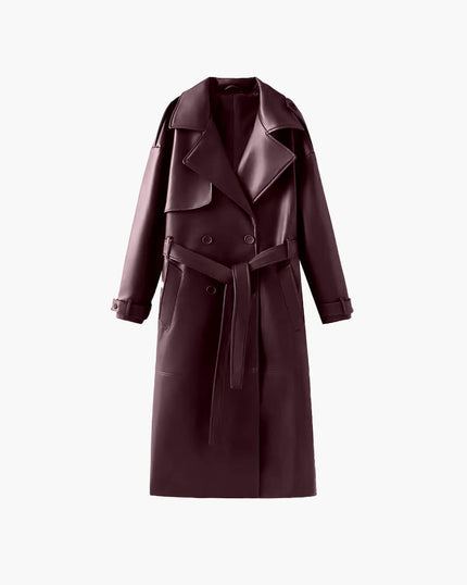 Ava | Winter Leather Maxi Trench Coat – Luxe Leather, Full-Length Warmth for Winter