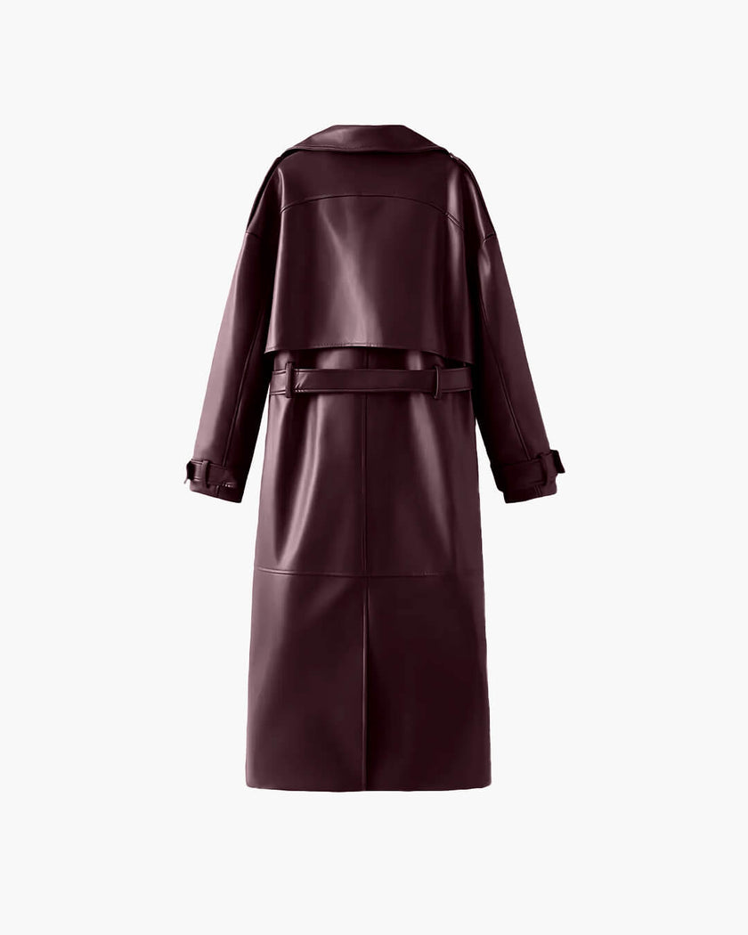 Ava | Winter Leather Maxi Trench Coat – Luxe Leather, Full-Length Warmth for Winter