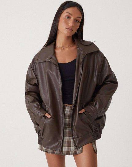 Ruby | Oversized Leather Bomber Jacket - Chic, Bold Outerwear
