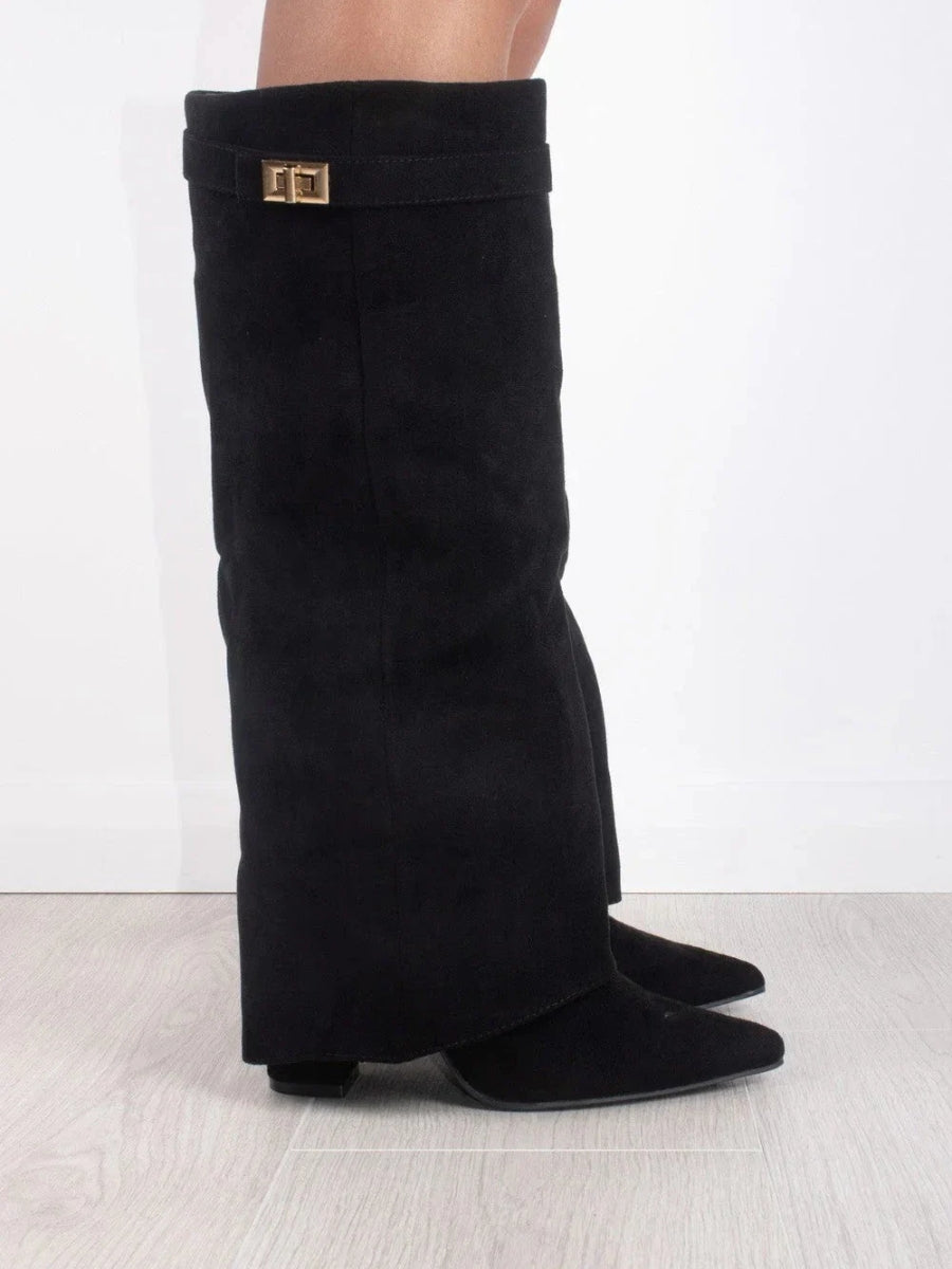 Emily | Sleek Leather Thigh-High Boots with Buckle Detail